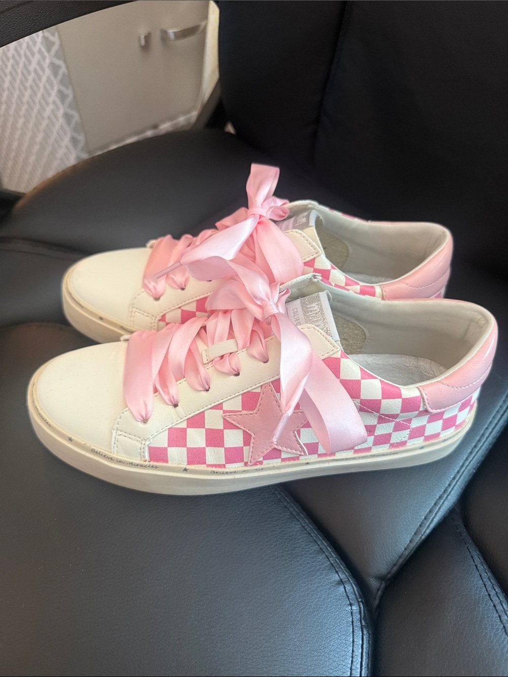 Miracle Miles Pink and White Checkered Star Sneakers
